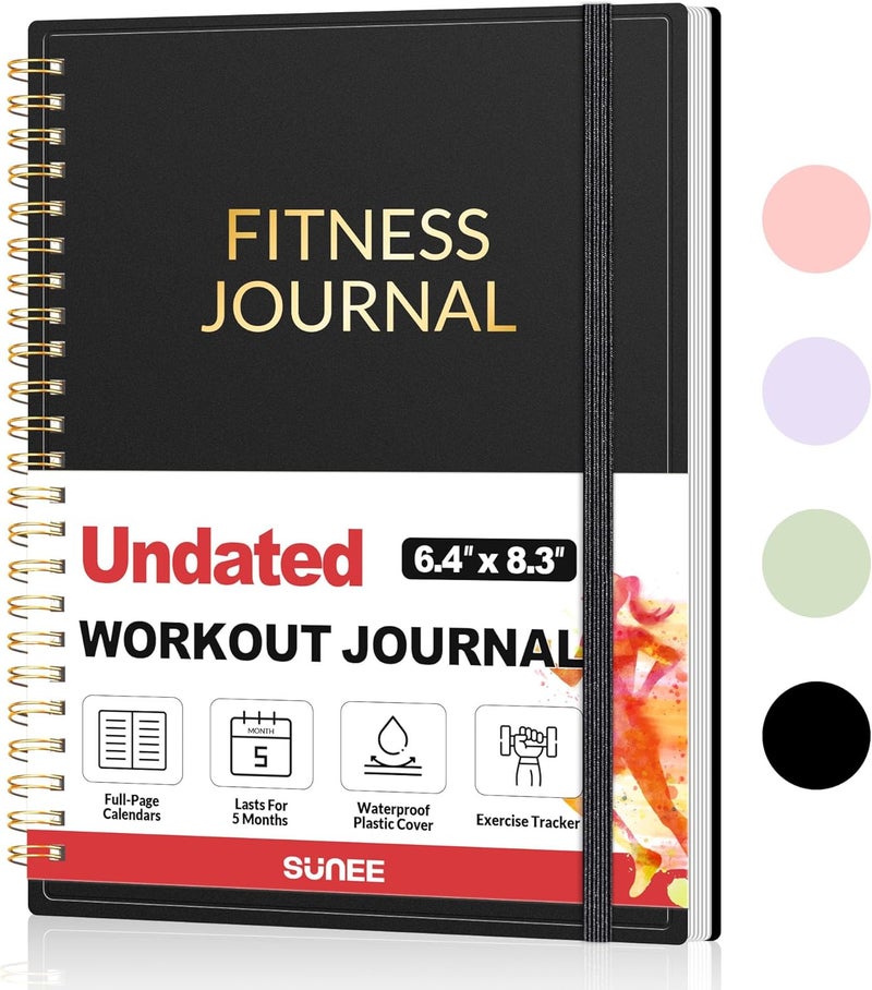 SUNEE Fitness Journal Workout Planner for Women & Men, A5 (6.4" x 8.3") Workout Journal Log Book Planner Gift for Track Gym Essentials, Home Workouts, Track Progress, Achieve Wellness Goals, Black - Image 1